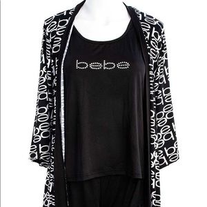 BEBE 3 PCS SET BLACK RACE TOP SHOTS AND ROBE SET